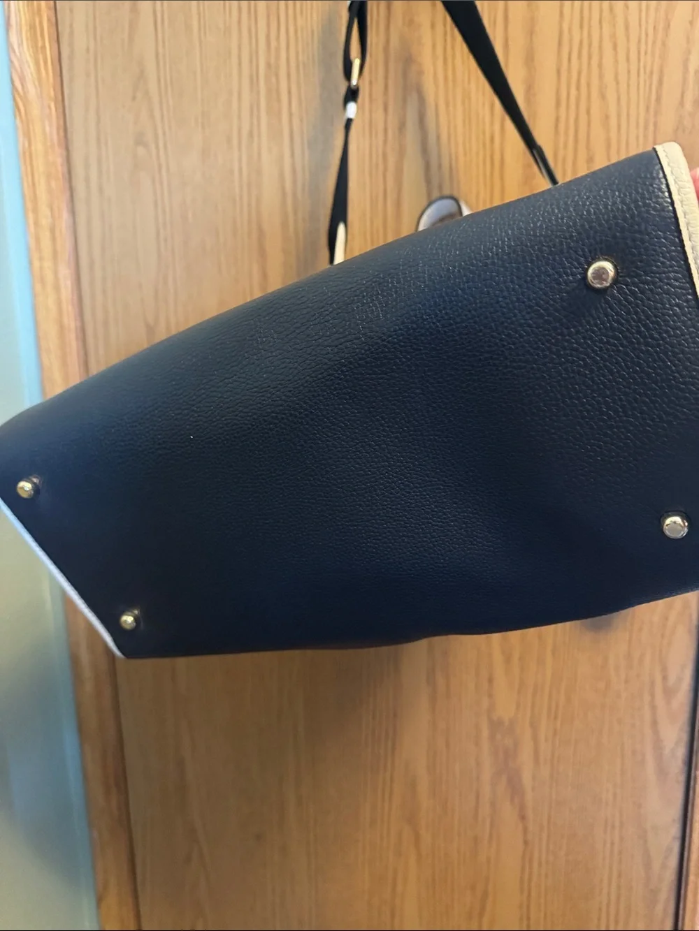 Coach Dempsey Navy Signature Denim Tote with Cream Leather Patch and Trim